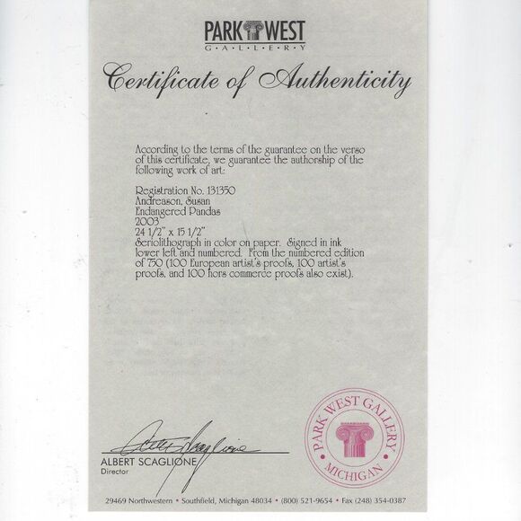 "Endangered Pandas" by Susan Andreason Seriolithograph - Picture 9 of 10